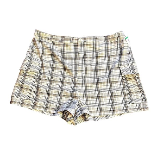BP Cream Black Veronika Plaid High Waisted Poly-Blend Shorts w/ Pockets Size 3X - Picture 1 of 5